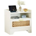 thumbnail image 1 of 24" Rattan Nightstands with Storage Drawer, White Bedside Table with Semi Open Cubby, Boho Night Stand with Farmhouse Arched Base for Bedroom, Side Table, End Table for Dorm, 1 of 11