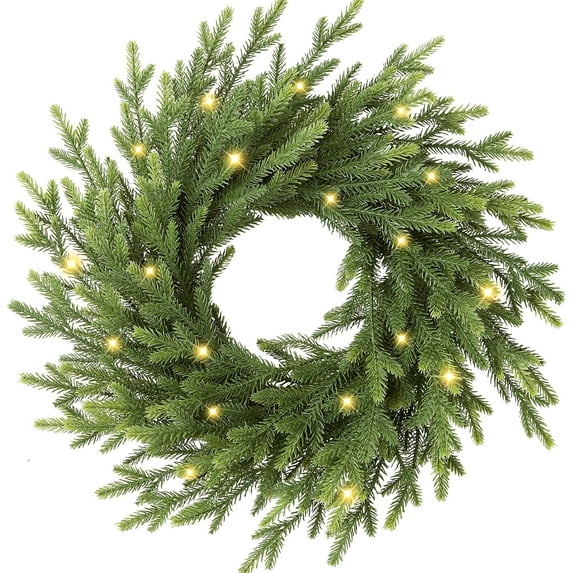 24’’ Real Touch Norfolk Pine Wreath Artificial Christmas Wreath for Front Door Green Wreaths Christmas Decorations for Winter Farmhouse Wall Indoor Outdoor Home Holiday Xmas Decor