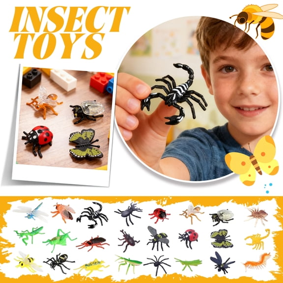24 Realistic Insect Figurines Set for Kids, Educational Animal Toys for Early Learning, Soft PVC Safe Models Includes Bees, Butterflies, Cicadas (24pcs)