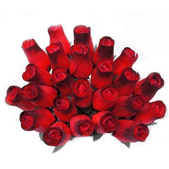 24 Realistic Wooden Red Rose Buds with Black Tips With Tips