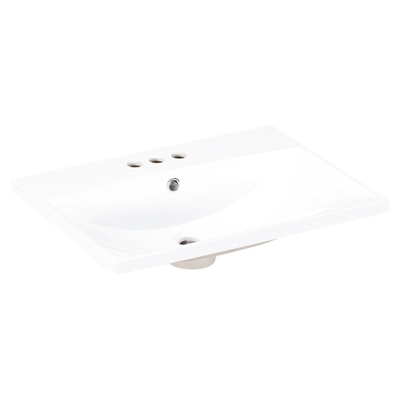 24" Rectangular White Ceramic Vanity Top / Simple Cleaning, 4" Faucet Mount