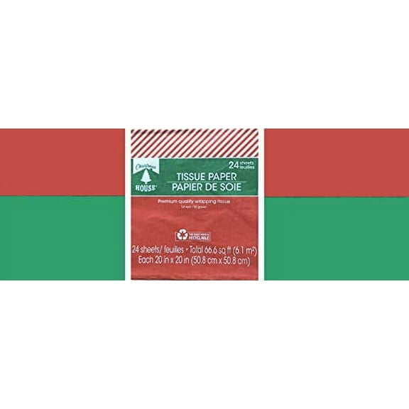 24 Red & Green Christmas Tissue Paper (Solid Colors)