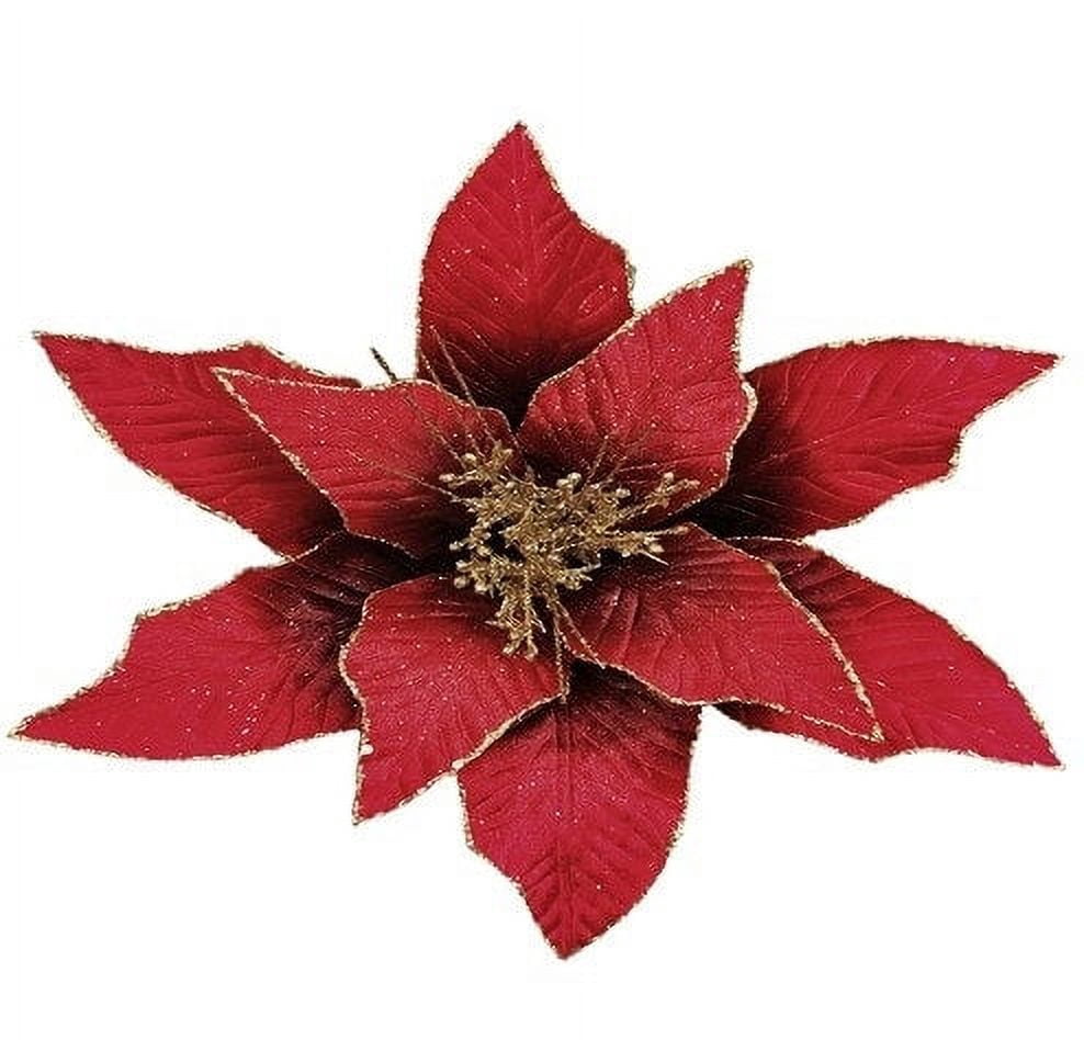 24" Red Velvet Poinsettia Stem with Gold Glitter Edge - Walmart.com