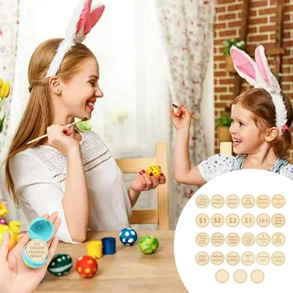 24 Redeemable Bunny Tokens + 3 Blank, Wooden Easter Egg Fillers, Easter Egg Party, Family Fun Activity, Holiday Game, Prize Tokens, Spring Celebration, Easter Party Favor