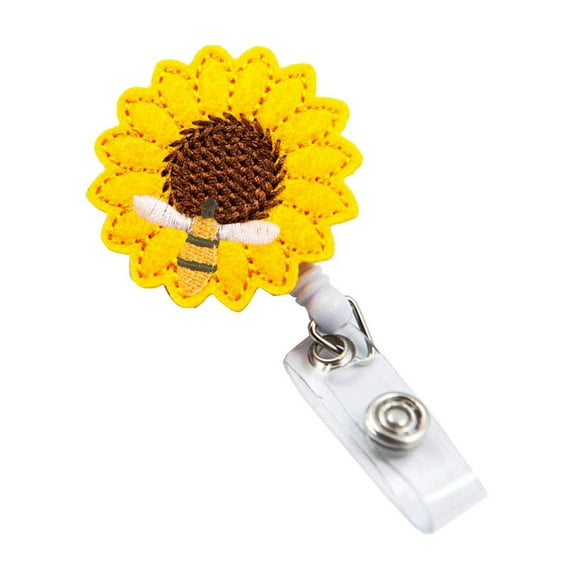 24'' Retractable Badge Holder, Embroider Sunflower Badge Reel with 360° Swivel Alligator Clip ID Name Badge Clip, Clearance, for Nurse Teacher Student (Yellow)