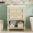 thumbnail image 1 of 24" Retro Elegant Bathroom Vanity with Storage, Modern Minimalist Bathroom Vanity with Open Shelf, Freestanding Storage Cabinet with Ceramic Sink for Bathroom, Beige, 1 of 9