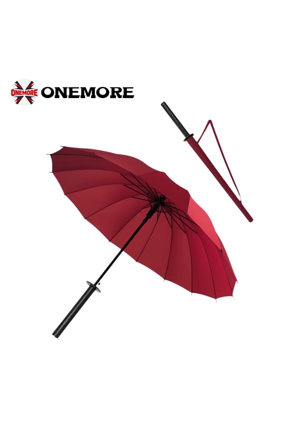 24-Rib Automatic Open Samurai Sword Cane Umbrella - Durable Plastic Handle, Waterproof Nylon Canopy, Stylish Sun & Rain ProtectioRed