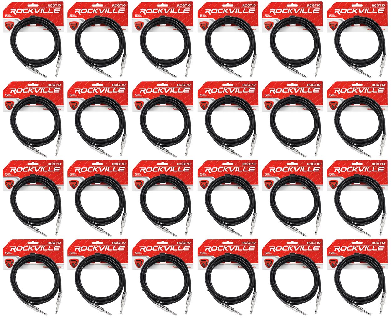 24 Rockville RCGT10B 10' 1/4" TS to 1/4'' TS Guitar/Instrument Cable