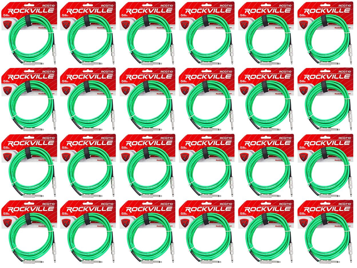 24 Rockville RCGT10G 10'  1/4" TS to 1/4'' TS Guitar/Instrument Cable