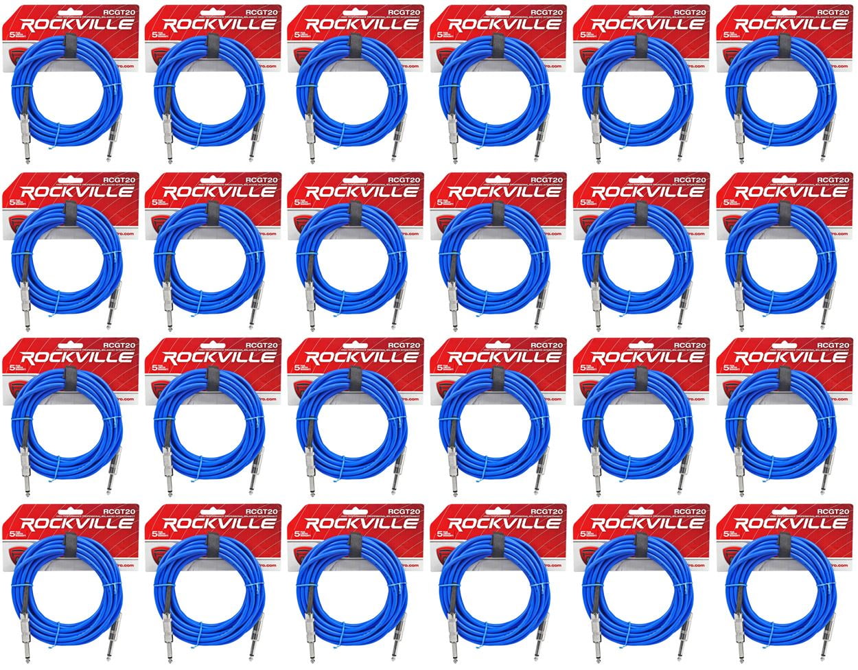 24 Rockville RCGT20BL 20'  1/4" TS to 1/4'' TS Guitar/Instrument Cable