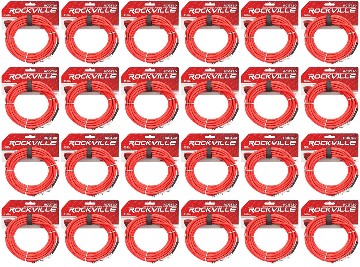 24 Rockville RCGT20R 20'  1/4" TS to 1/4'' TS Guitar/Instrument Cable