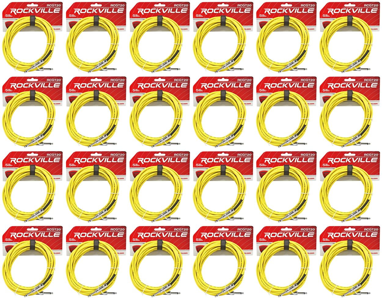 24 Rockville RCGT20Y 20'  1/4" TS to 1/4'' TS Guitar/Instrument Cable