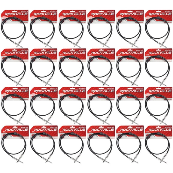 24 Rockville RCGT3.0B 3' 1/4" TS to 1/4'' TS Guitar Pedal Board/Instrument Cable