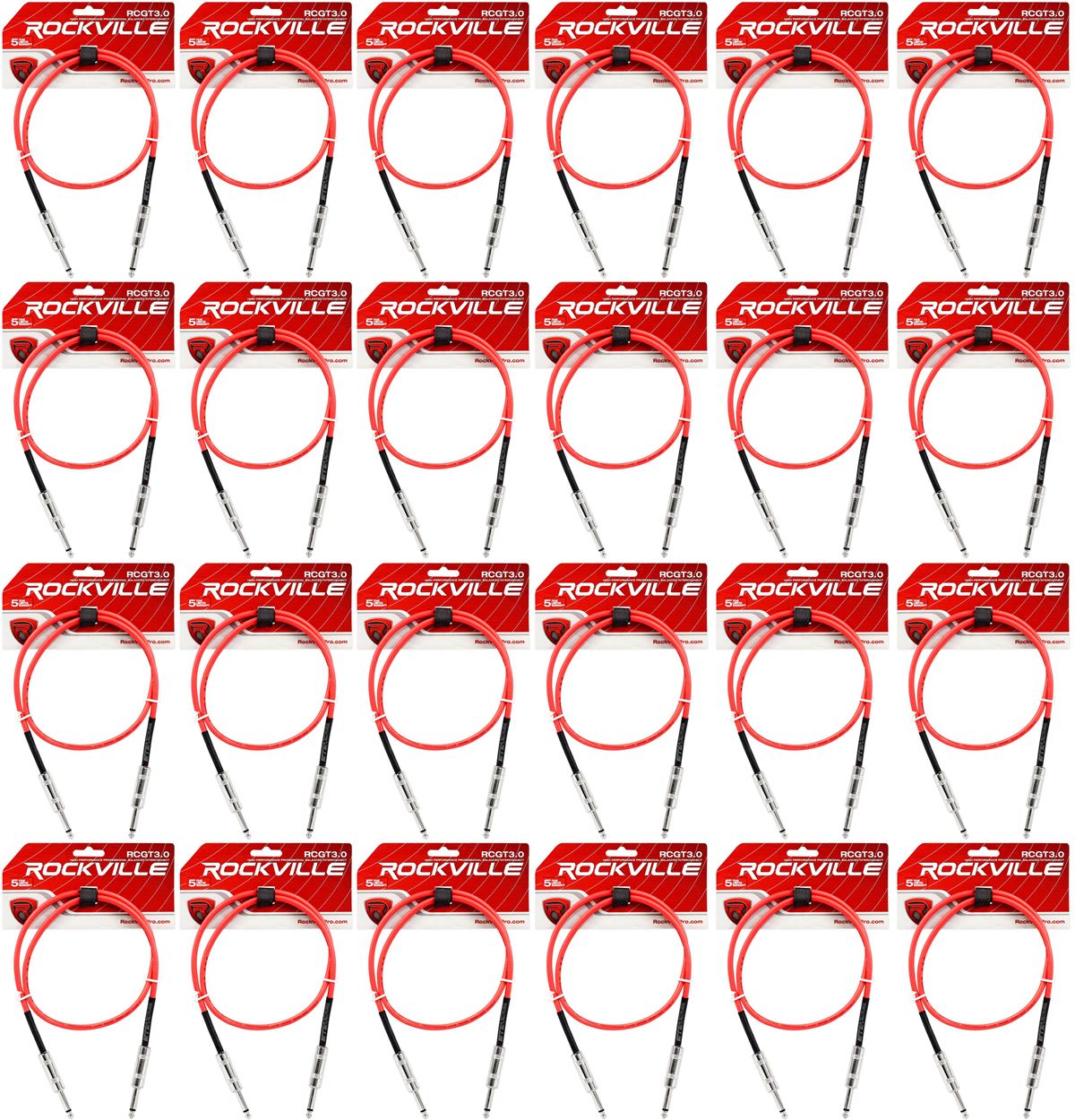 24 Rockville RCGT3.0R 3'  1/4" TS to 1/4'' TS Guitar/Instrument Cable