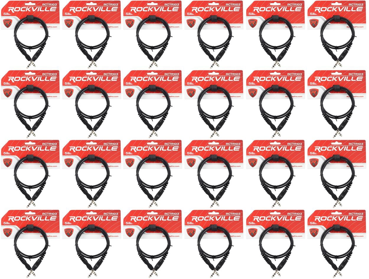 24 Rockville RCTR103B Black 3' 1/4'' TRS to 1/4'' TRS Cable 100% Copper