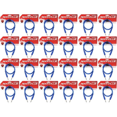 24 Rockville RCTR103BL Blue 3' 1/4'' TRS to 1/4'' TRS Cable 100% Copper