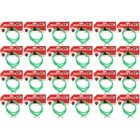 24 Rockville RCTR103G Green 3' 1/4'' TRS to 1/4'' TRS Cable 100% Copper