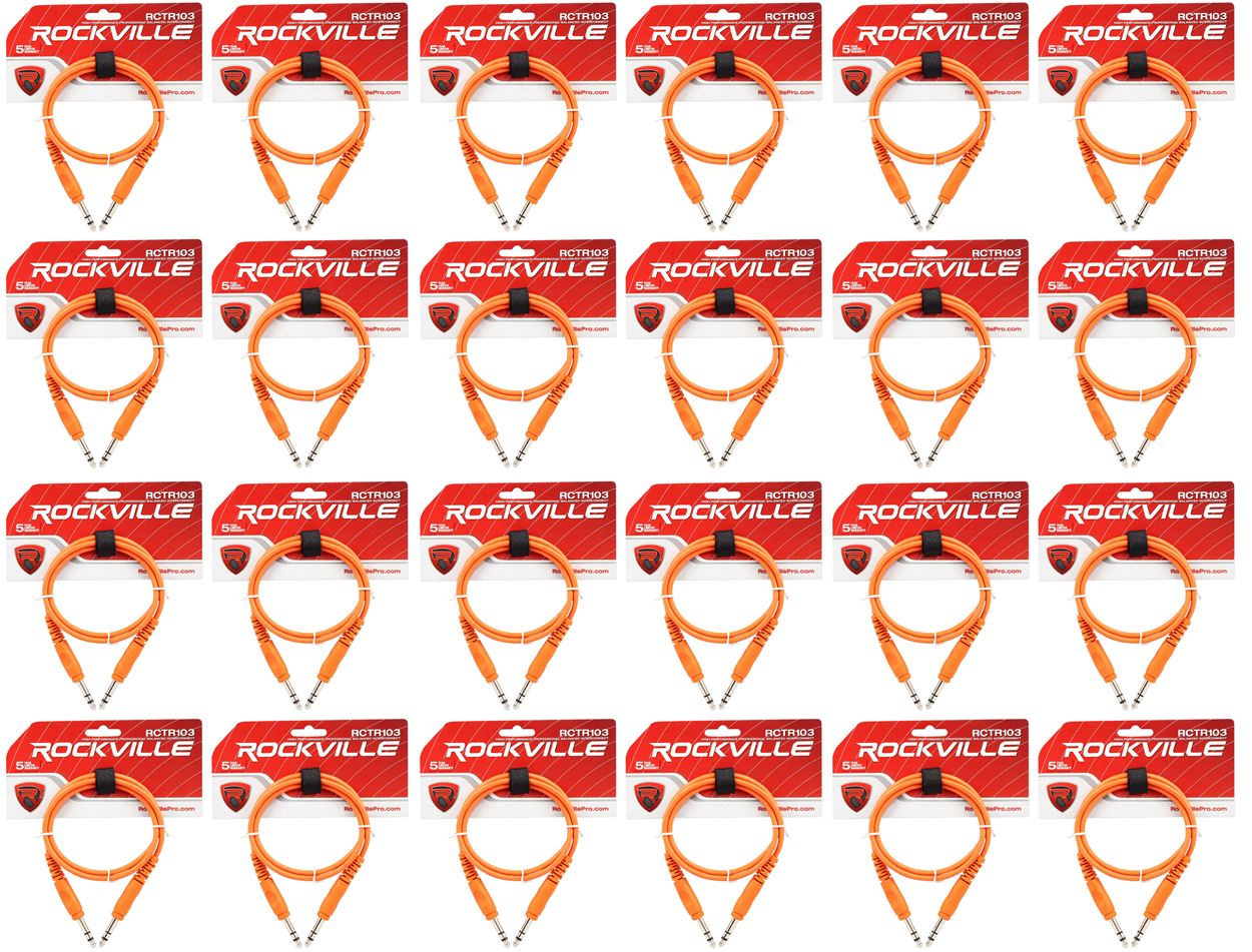 24 Rockville RCTR103O Orange 3' 1/4'' TRS to 1/4'' TRS Cable 100% Copper