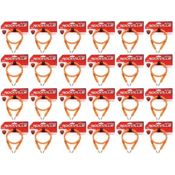 24 Rockville RCTR103O Orange 3' 1/4'' TRS to 1/4'' TRS Cable 100% Copper
