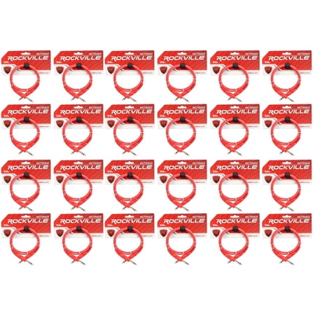 24 Rockville RCTR103R Red 3' 1/4'' TRS to 1/4'' TRS Cable 100% Copper