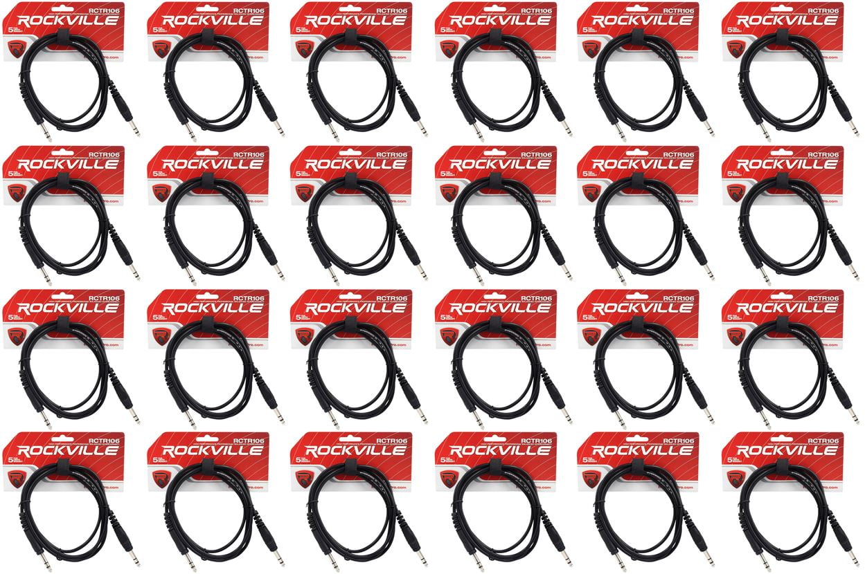 24 Rockville RCTR106B Black 6' 1/4'' TRS to 1/4'' TRS  Cable 100% Copper