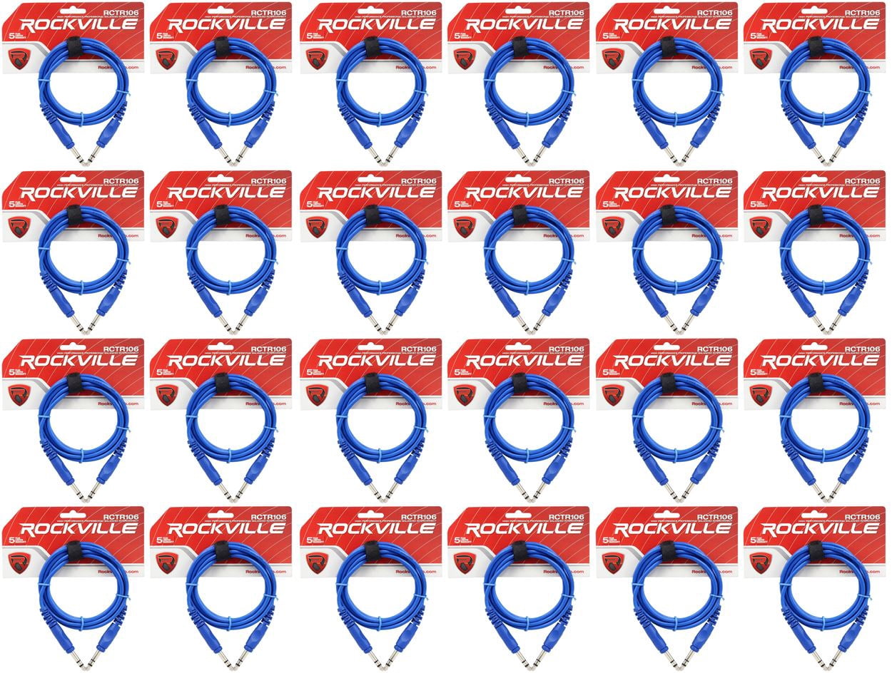 24 Rockville RCTR106BL Blue 6' 1/4'' TRS to 1/4'' TRS  Cable 100% Copper