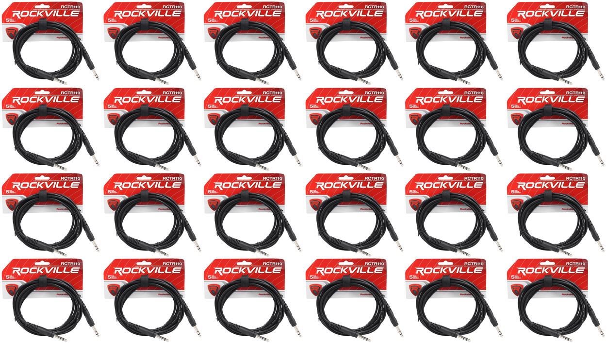 24 Rockville RCTR110B Black 10' 1/4'' TRS to 1/4'' TRS  Cable 100% Copper