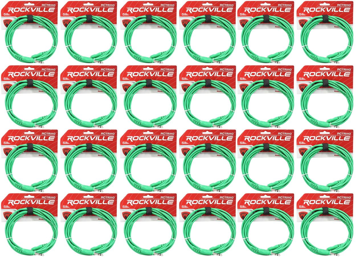 24 Rockville RCTR110G Green 10' 1/4'' TRS to 1/4'' TRS  Cable 100% Copper