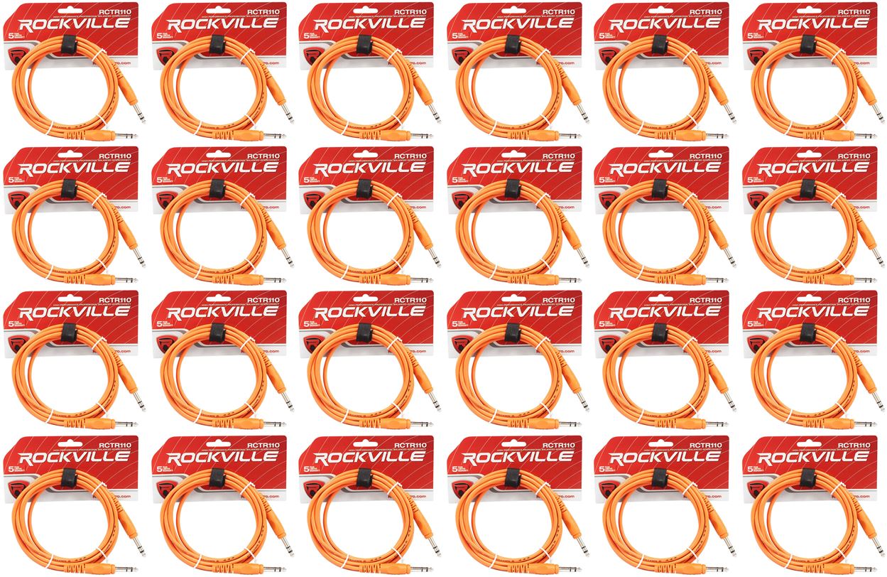 24 Rockville RCTR110O Orange 10' 1/4'' TRS to 1/4'' TRS  Cable 100% Copper