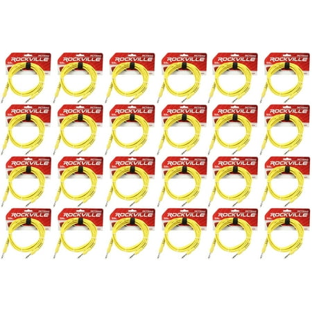 24 Rockville RCTR110Y Yellow 10' 1/4'' TRS to 1/4'' TRS Cable 100% Copper