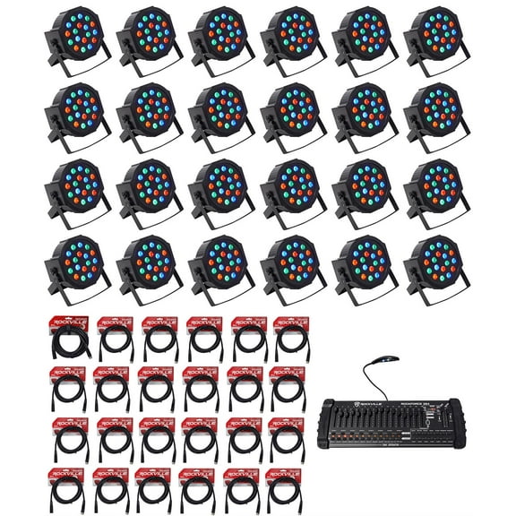 24) Rockville RockPAR50 Par Can DJ/Club Wash Lights+384 Ch DMX Controller+Cables