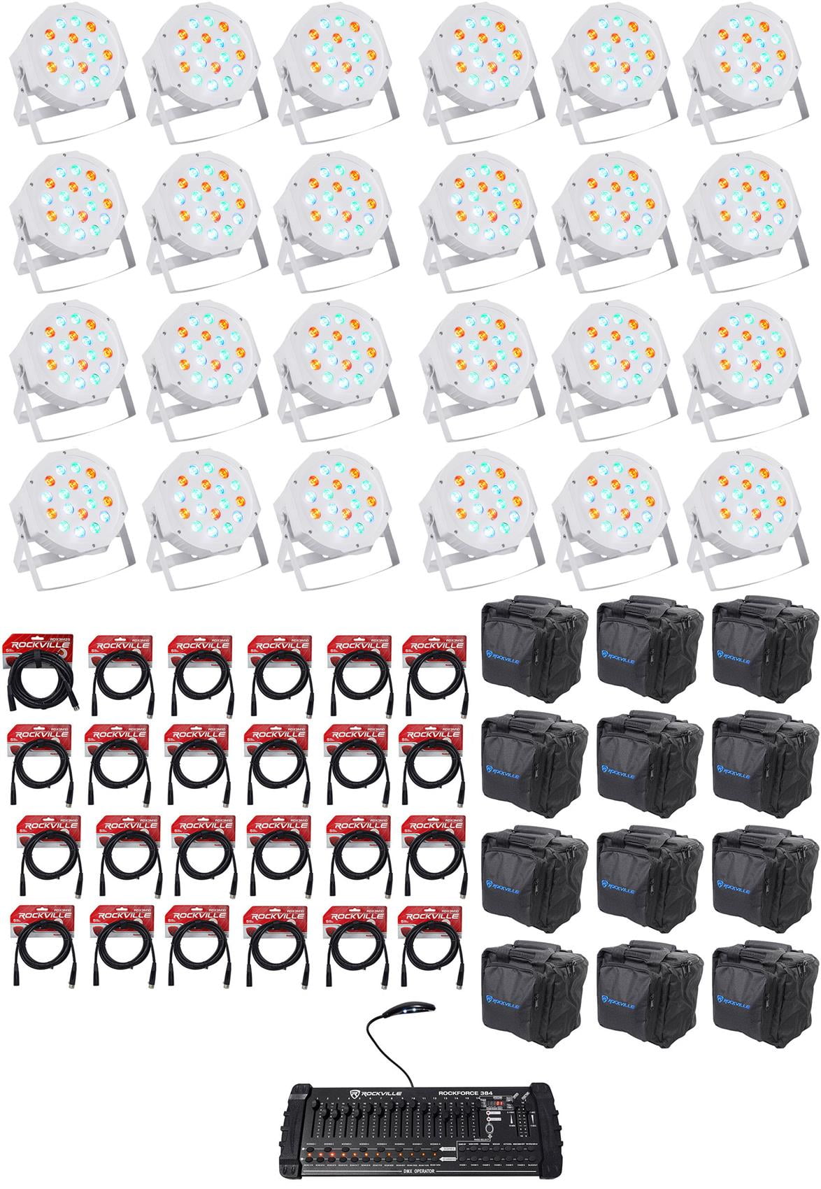 (24) Rockville RockPAR50 WHT Wash Lights+384 Ch DMX Controller+Cables ...
