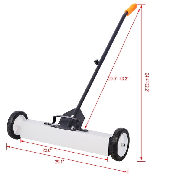 24'' Rolling Magnetic Pick-Up Sweeper, Heavy Duty Push-Type with Release, for Nails Needles Screws Collection,30 Pound Capacity,