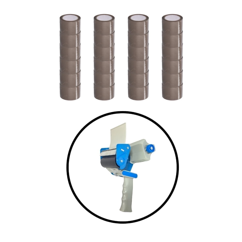 Shield Tape 24 Rolls 2.83 Inch x 55 Yards Tan Carton Box Packing Tape 1.75 Mil + Free 3 Inch Gun Dispenser