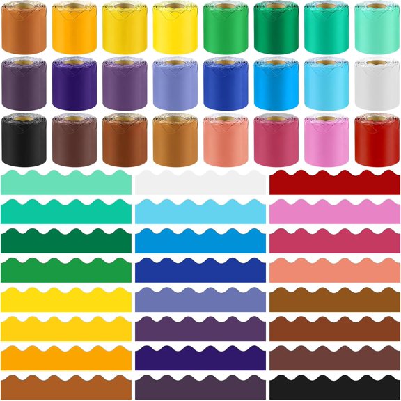 24 Rolls 393.6 Feet Scalloped Bulletin Board Borders Back to School Classroom Borders Bulletin Border Decoration Bulletin Board Trim for School, Classroom Decorations, Multicolor
