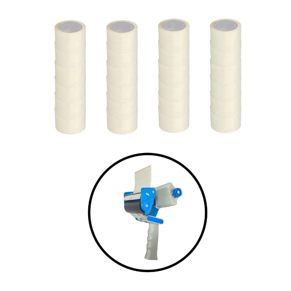 Shield Tape 24 Rolls Clear Box Packing Tape 3" x 55 Yards 1.75 Mil + Free 3" Tape Gun Dispenser