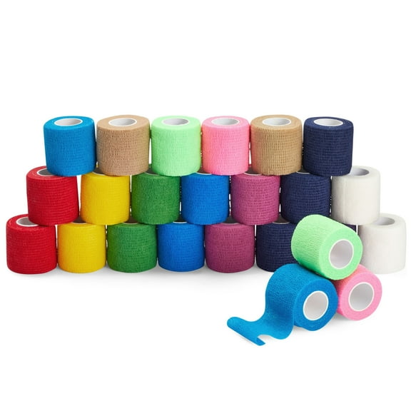 Juvale Self-Adherent Bandage Wrap - Grip Tape for Tattoo & Sport Tape - Vet Wrap & Wrist Support - 2 in x 5 yd, 24 Rolls, Multicolor