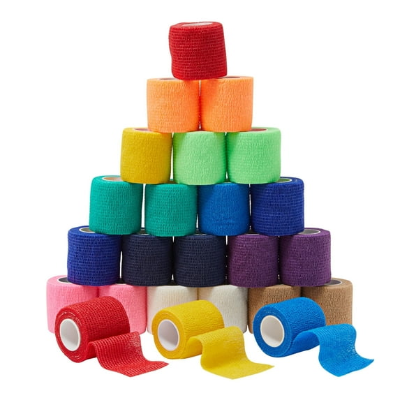 24-Rolls Self Adhesive Bandage Wrap 2 inch x 5 Yards – Breathable Vet Tape, Elastic Cohesive for Wrist, Swelling, Sports, Tattoo (12 Assorted Colors)