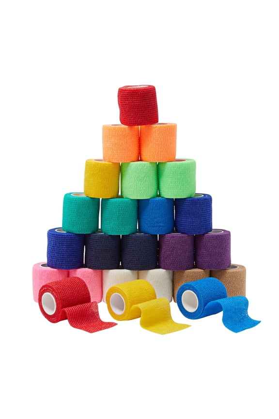 24-Rolls Self Adhesive Bandage Wrap 2 inch x 5 Yards Breathable Vet Tape, Elastic Cohesive for Wrist, Swelling, Sports, Tattoo (12 Assorted Colors)