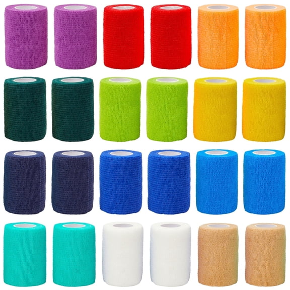 24 Rolls Self Adhesive Bandage Wrap 3 Inch x 5 Yards - Stretch Cohesive Medical Tape for Vet, First Aid, Tattoo (12 Colors)