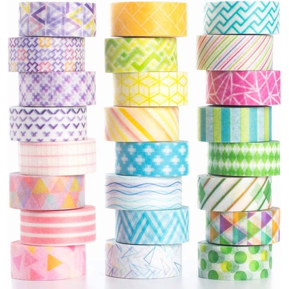 24 Rolls Washi Tape Set Basic Skinny Masking Decorative Tapes for Arts, DIY Crafts, Journals, Planners, Scrapbooking, Wrapping (Mini Graphics)