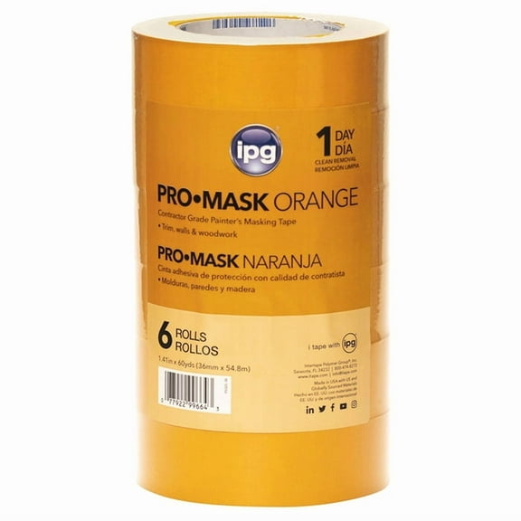 24-Rolls of 1.41” x 60 yds IPG PG505 ProMask Orange Utility Paper Masking Tape, 4 Contractor packs
