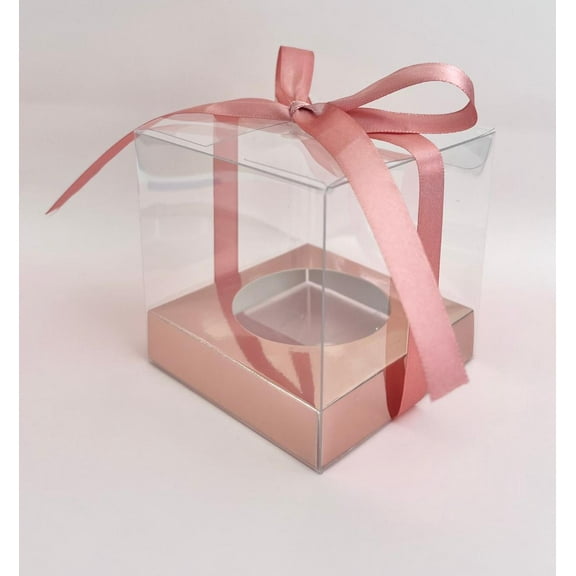 24 Rose Gold Clear Cupcake Gift Boxes with Satin Ribbon