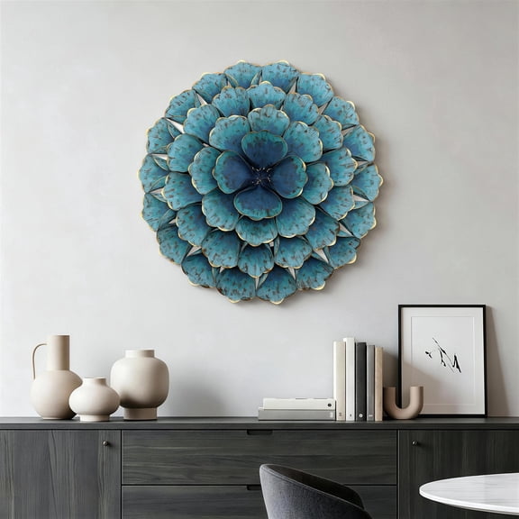 Langford Home 24" Rosette Metal Floral Wall Art Decor, Teal Blue