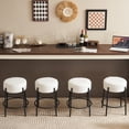 thumbnail image 1 of 24" Round Bar Stools Set of 2,Counter Height Stools with Teddy Fabric Upholstered,Backless Kitchen Island Stools,Backless Dining Seat with Metal Base, Beige, 1 of 7