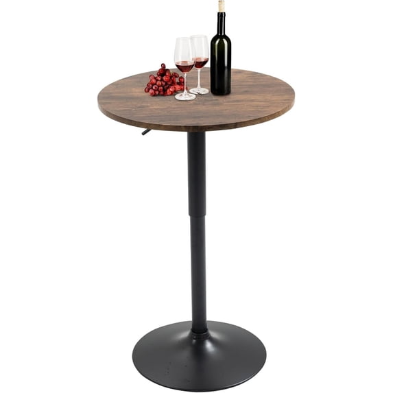 24" Round Bar Table, Bistro Pub Table, Adjustable Height Pub Table, 360° Swivel Cocktail Bar Table with Metal Base and MDF Top, Suitable for Small Space, Bar, Bistro, Café, Brown