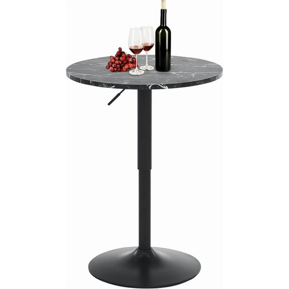 24" Round Bar Table, Bistro Pub Table, Adjustable Height Pub Table, 360° Swivel Cocktail Bar Table with Metal Base and MDF Top, Suitable for Small Space, Bar, Bistro, Café, Black