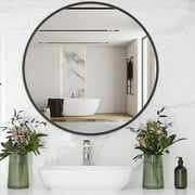 24 Round Black Bathroom Mirror with Metal Frame, Pure Silver Backing, Modern Circle Wall Mount Mirror for Over Sink, Entryway