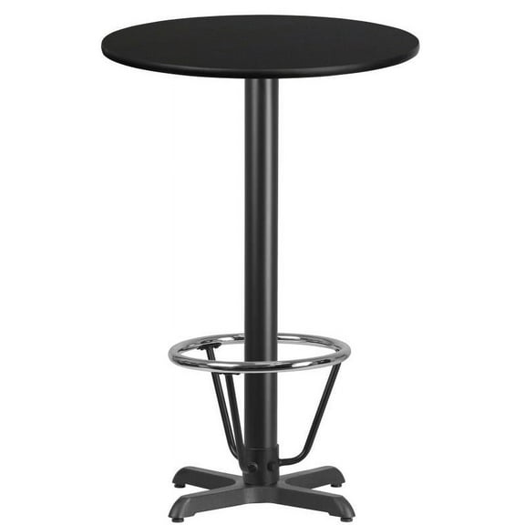 24" Round Black Laminate Table Top With Bar Height X Base and Foot Ring - Bar Height Restaurant Table