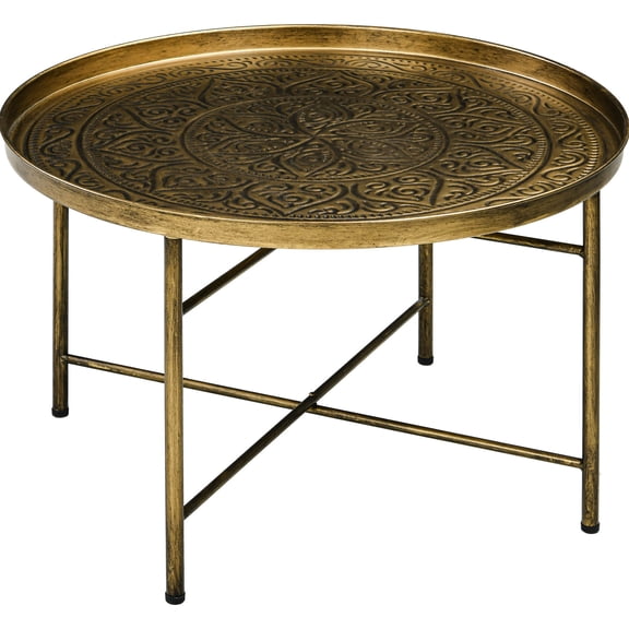 Handmade Brushed Finish & Hammered Pattern - Stable Vintage Gold Coffee Table for Living Room
